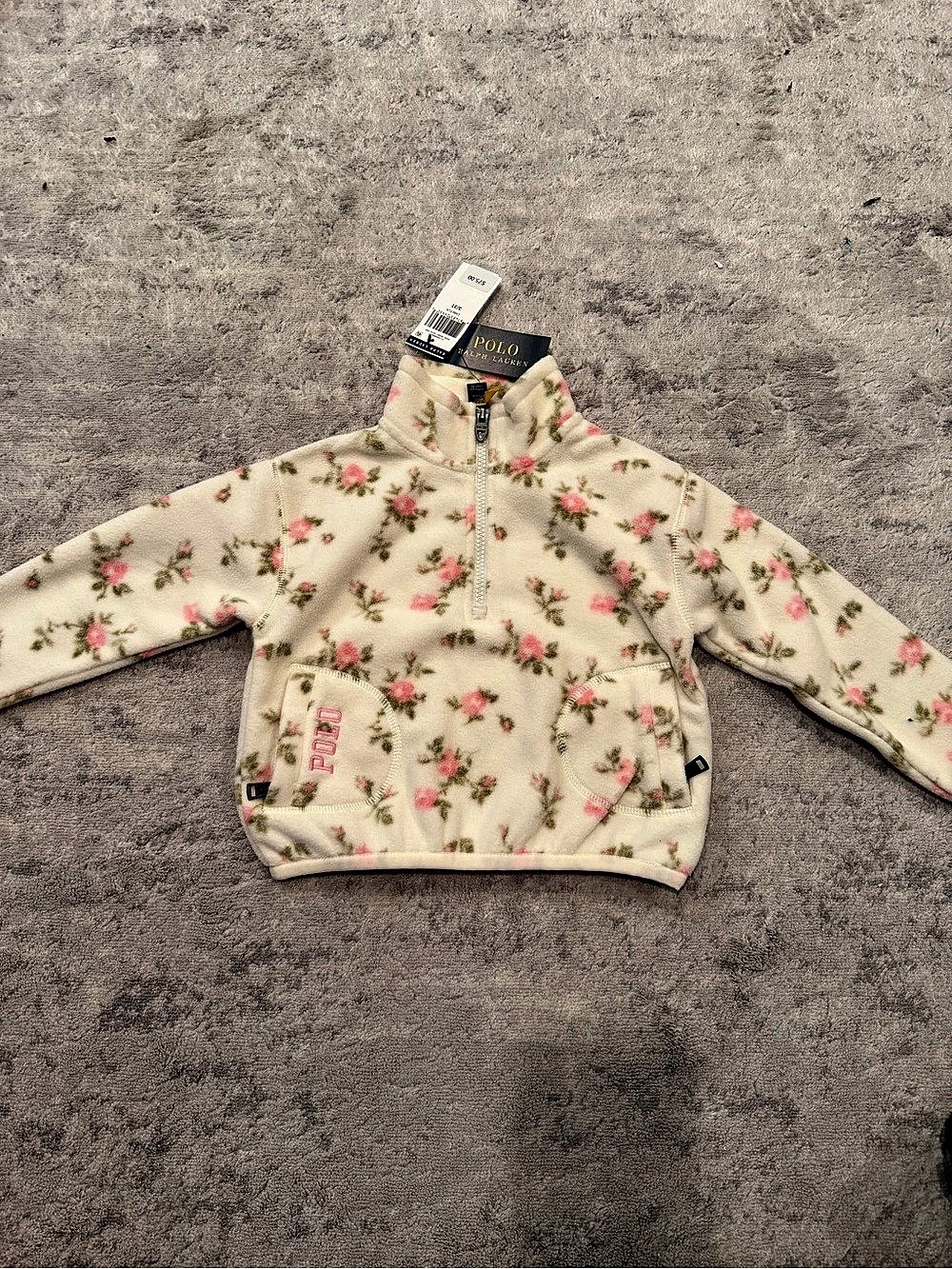 Polo Ralph Lauren Girls 3T Floral Fleece Quarter Zip Pullover NWT